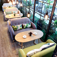 Table de salle à manger commerciale en bois massif de style nordique, combinaison table et chaise pour bar, bibliothèque, café, restaurant, avec banquette et canapé