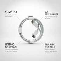 Câble USB-C vers Type-C tressé 60W PD, câble de charge rapide et de transfert de données USB-C pour iPhone 14 15 16 Pro Max, vente en gros
