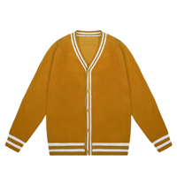 Cardigan en tricot acrylique à col en V avec bordure rayée, style preppy, boutonné, coupe ample, pour hommes et femmes, uniforme décontracté pour lycéens et étudiants LVLAEA