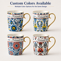 Tasse en céramique souvenir de Pologne, Europe, motif floral d'art populaire, tasse à café personnalisée, cadeau, fabricant, OEM, ODM, vente en gros