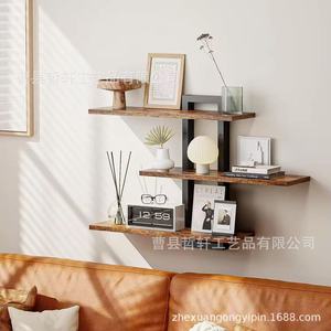 Wooden <b>Wall</b> <b>Mounted</b> <b>Shelf</b> 3 Tier Rectangle Multipurpose Storage Rack For Living Room Home Decor - Product Image 1