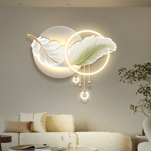 Tinh tế LED ánh sáng bức tranh UV biên giới bức tranh tường tường nghệ thuật Hot Feather Cream phong cách pha lê sứ 3D cho phòng khách trang trí nội thất - Product Image 3