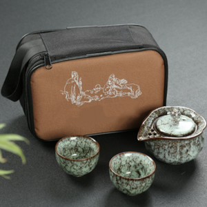 Ensemble de thé portable de voyage en céramique, théière Kung Fu et 2 tasses avec sac de transport, pour le camping, le bureau, les voyages et comme cadeau - Product Image 5