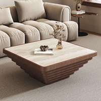 Table basse en marbre, ensemble de tables basses pour salon, table basse contemporaine simple en forme de pétale, table basse en placage de bois