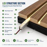 Panneau mural acoustique en bois à lattes avec LED ambre intégrées, 12V/24V, ignifuge et insonorisant, pour showroom, KTV, club, intérieur
