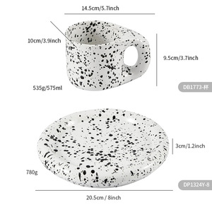 Ensemble tasse et soucoupe en céramique de Chaozhou, design blanc avec éclaboussures de beige, forme bombée, pour la maison ou le bureau - Product Image 5