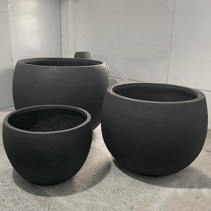 Fioriera Rotonda Grande da Esterno in Fibra di Vetro Nera, Semplice ed Ecologica, <span class=keywords><strong>per</strong></span> Patio, Giardino, Centro Commerciale, Hotel - Product Image 3