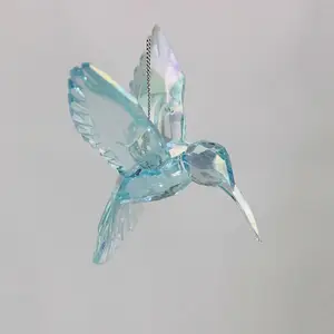 Ornamentos de árvore de natal com corte de diamantes da UE, pássaro de chocalho acrílico