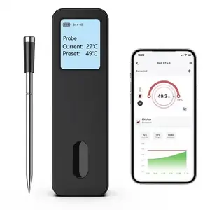 Termometer daging BBQ pintar nirkabel Bluetooth, 328 kaki termometer pendorong layar LCD dapat diisi ulang