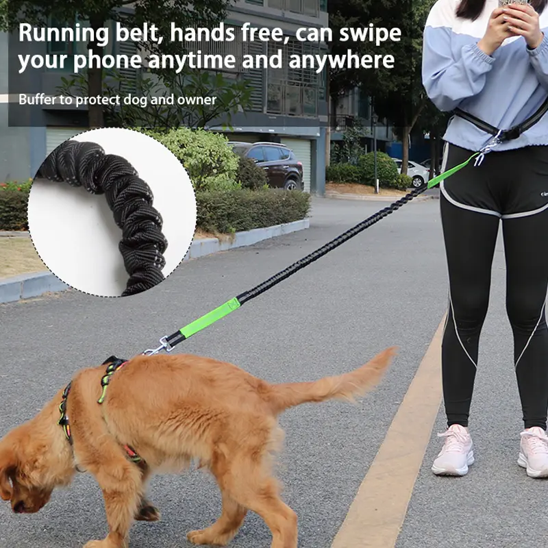 TTT วิ่งเข็มขัดเอวสะท้อนแสงเย็บแบบพับเก็บได้มือฟรีสายจูงสุนัขปรับได้