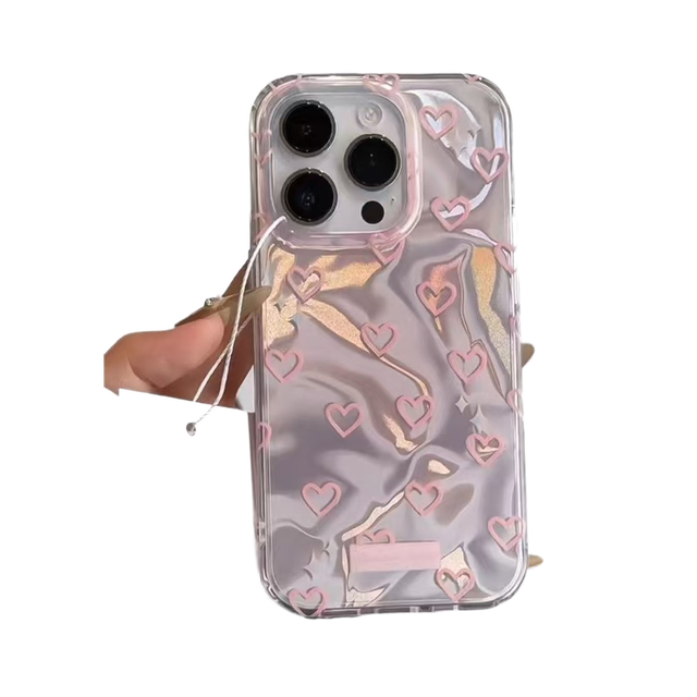 Luxury Cute Laser Pink Love Heart Phone case for iPhone 16 15 14 13 12 11 Pro Max Plus XS X XR 7 8 Girl's Lovely Phone Case