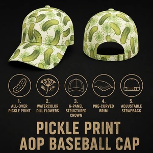 Gorra de béisbol personalizada con estampado de pepinillos, diseño de 6 paneles con estampado integral, divertida, para amantes de la comida y vegetales, ajustable, venta al por mayor, OEM, MOQ bajo - Product Image 3