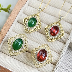 Parures de bijoux vintage écologiques en cuivre 10*14mm avec zircon rouge, design rétro ajouré, hypoallergéniques, bijoux haut de gamme - Product Image 3