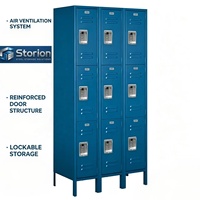 Casier en acier bleu de qualité commerciale, 3 colonnes, 9 compartiments, construction tout métal, écologique, durable, verrouillable, pour école et salle de sport