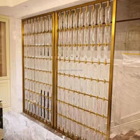 Paravents en verre LED OEM pour la maison, le hall d'hôtel, la conception de cloisons, projet d'ingénierie en acier inoxydable, cloison en métal doré