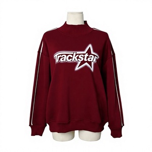 Sweat-shirt oversize pour femme, col montant, imprimé graphique étoile Trackstar, bordure blanche, couleur bordeaux - Product Image 1