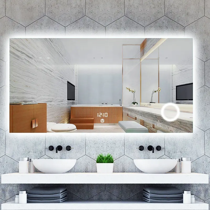 hotel furniture bathroom defogger backlit vanity led mirror frameless illuminated mirror with light