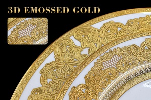 Vente en gros 10.5 pouces avec 8 pouces <span class=keywords><strong>de</strong></span> luxe Design exquis 2 pièces <span class=keywords><strong>porcelaine</strong></span> fine <span class=keywords><strong>porcelaine</strong></span> couleur dorée assiettes à dîner pour hôtel - Product Image 4