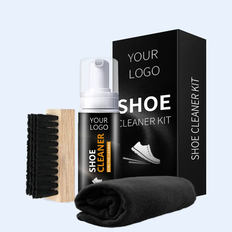 100% Kit de pulvérisation de nettoyage de chaussures naturelles Sneaker Shoe Cleaner Kit de pulvérisation de mousse avec brosse et chiffon