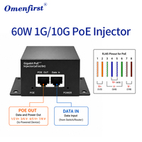Inyector PoE de 1G 10G 60W IEEE 802.3af/at/bt, Fuente de Alimentación PoE de 4 Pares, 54V CA 100-240V para WiFi AP, Cámara IP, OEM, ODM
