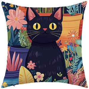 Funda de almohada con dibujo de gato negro, funda de cojín cuadrada lavable para decoración de sofá de sala de estar - Product Image 4