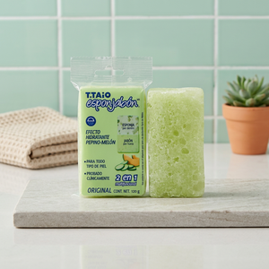 Éponge de savon au concombre et au melon Esponjabon 2 en 1 | Outil de bain exfoliant et nettoyant - Product Image 3