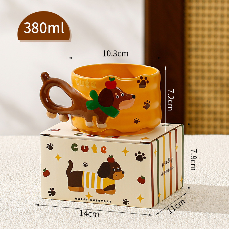 taza de perro salchicha-naranja