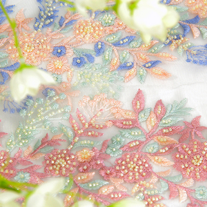 New Design Colourful Custom Heavy <strong>Sequins</strong> Embroidered Border <strong>Lace</strong> Trimming 100% Polyester - Product Image 4