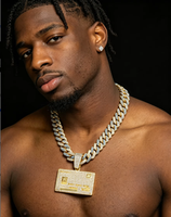 Collier Pendentif Chaîne Lourde Personnalisé Bicolore Style Hip-Hop Bling Strass Plaquage Or Givré avec Maillons Cubains en Forme de Lettre