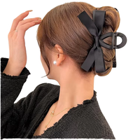 ODBO Large 13cm Style français et coréen Pince à cheveux à nœud noir Acétate Plastique Tissu Coiffe pour femmes