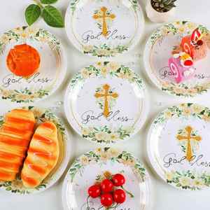 Factory Direct OEM 9 Inch Disposable Modern Religious Cross Paper <b>Plates</b> for Baptism Party Decorations Modern Style - Product Image 2