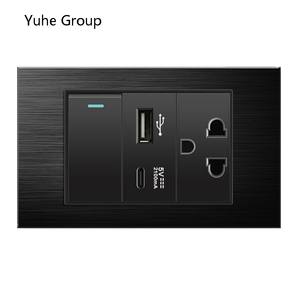 Enchufe de pared de aluminio cepillado gris, sin conexión a tierra, estándar tailandés, con interruptor, puerto USB tipo C para computadora. - Product Image 1