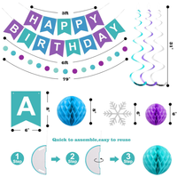 Décorations de fête d'anniversaire Frozen pour garçon et fille, bannières joyeux anniversaire, serpentins flocons de neige, guirlandes circulaires, boules en nid d'abeille suspendues