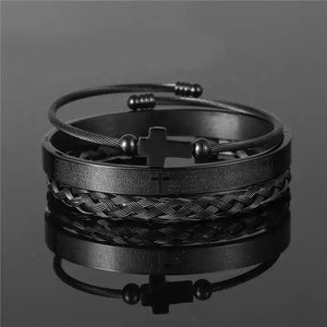 Pulsera de acero inoxidable para hombre, brazalete abierto con grabado de palabras bíblicas, Cable trenzado, brazalete cruzado - Product Image 3