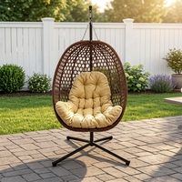 2026 En gros Fauteuil œuf géant simple/double en rotin PE pour extérieur, chaise suspendue de patio durable