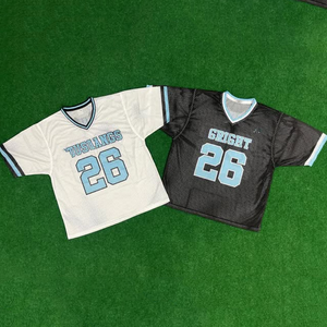 เสื้อฟุตบอลผ้าคอตตอนผ้าโพลีเอสเตอร์ถักสำหรับผู้ชายเสื้อยืดตาข่ายกีฬาผ้าโพลีเอสเตอร์สไตล์บ็อกซี่พิมพ์ลายสกรีนผ้าไหม - Product Image 1