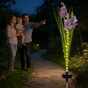Fiori Solari Artificiali da Esterno Impermeabili, Luci Solari Decorative a Forma di Paletto per Giardino, Colore Lilla - Product Image 5