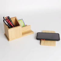 Boîte de rangement de bureau en bambou classique OEM 3-en-1 à bas prix Organisateur de papeterie avec porte-pinceau Pot et stylo pour bureau à domicile