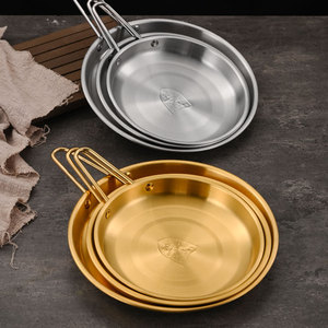Assiette à steak en acier inoxydable avec poignée, ronde, dorée ou argentée, pour usage commercial et fêtes, plateau plat - Product Image 1