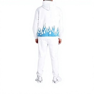 LONG MISSION INDUSTRY Men's <b>White</b> Tracksuit Blue Quarter-Zip Drawstring <b>Hoodie</b> Pants Streetwear Full Sleeve Regular Fit - Product Image 2