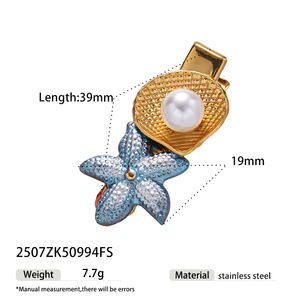Barrettes Esthétiques Coquillage Océanique Étoile de <span class=keywords><strong>Mer</strong></span> en Acier Inoxydable Doré avec Perle, Accessoires Cheveux d'Été Plage pour Femme - Product Image 6