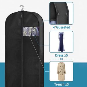 Sacs de vêtements en non-tissé suspendus en gros, housses anti-poussière pour costumes et robes, sacs à vêtements en tissu noir avec fermeture éclair - Product Image 2
