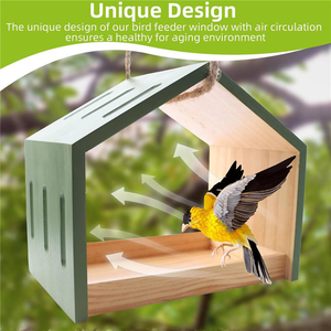 Comedero de Pájaros de Madera Premium para Exteriores, Casa para Pájaros Silvestres Colgante con Circulación de Aire para Jardín, Patio o Ventana - Product Image 3