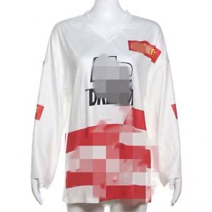 T-shirt Casual da Donna Hipster con Stampa a Contrasto, Maniche Lunghe, Scollo a V, Stile Streetwear, Comoda Maglietta Estiva - Product Image 4