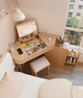 Commode d'angle triangulaire moderne en bois avec rangement intégré, bureau réglable et petite table de maquillage d'angle pour chambre à coucher