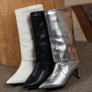 2021 New Fancy Half Knee High <b>Boots</b> Fashion Solid Pointed Toe Thin Heel <b>Boots</b> Women Shoes Short <b>Boots</b> Big Size 43 - Product Image 6