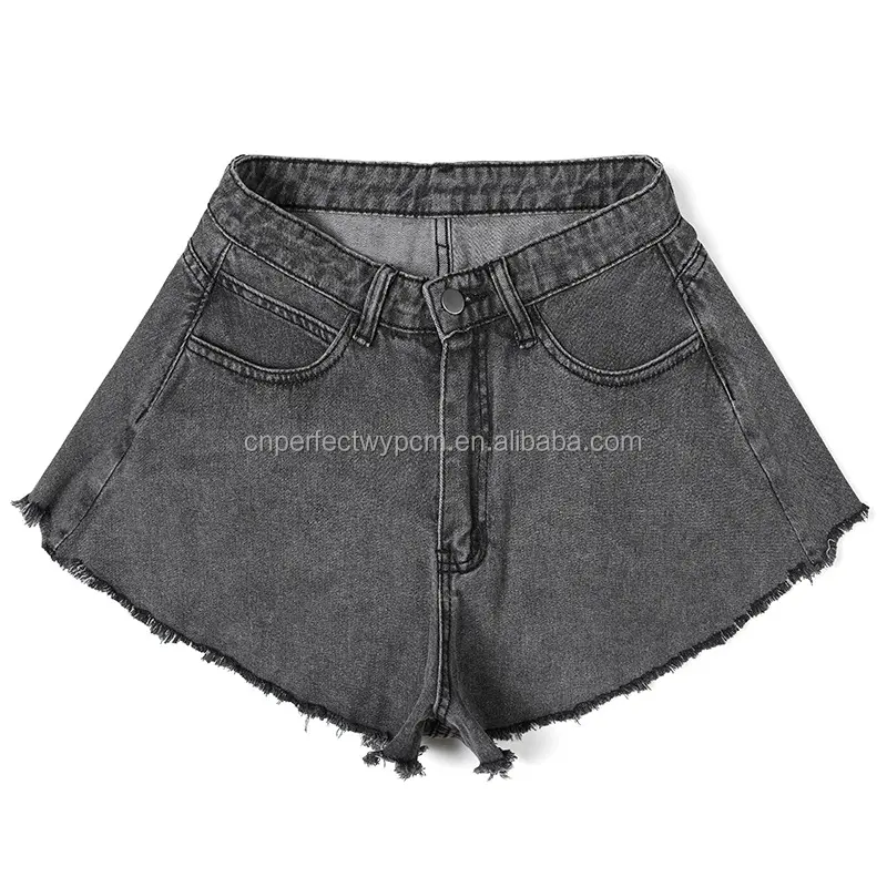 Denim Ladies Pocket Stretch Jeans High Fashion Denim Black Solid Color Street Wear Shorts Wide Leg Pants