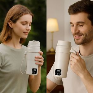 Taza de café con batería, bonita taza de viaje, cargador de coche, tazas de café plateadas con asa, taza recargable - Product Image 2