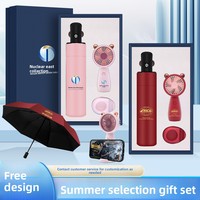 Coffret Cadeau Luxe d'Été Rafraîchissant en Métal : Ventilateur et Parapluie pour Grandes Ouvertures et Anniversaires – Souvenir d'Entreprise