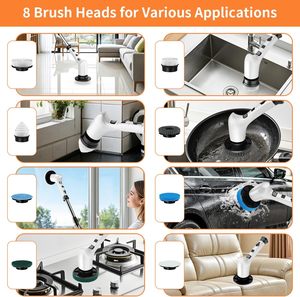 Electric Cleaning <b>Brush</b> 4 <b>Brush</b> Heads Long <b>Extendable</b> Handle Plastic Construction Cordless Rechargeable Household Bathroom Use - Product Image 6